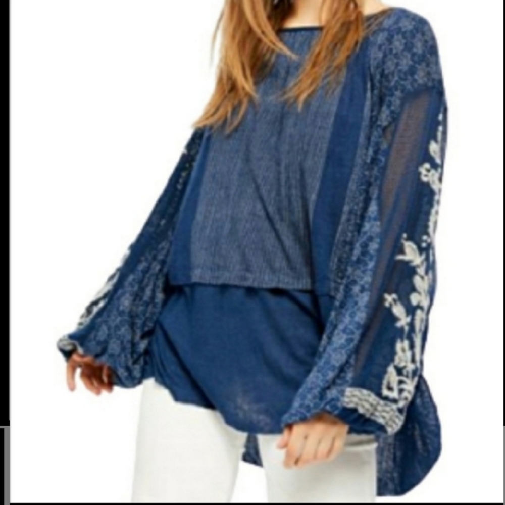 NWT Free People Linen Blend BoHo Long Sleeve Top
